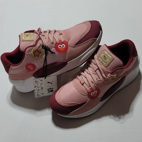 PUMA BIG KID PINK SNEAKERS  BURGUNDY RS 9.8 SESAME STREET 50TH ANNIVERSARY SZ 7 - Picture 2 of 12